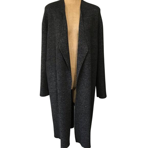 Saks Fifth Avenue Long Line Open Front Knit Cardigan Jacket Coat Wide Sleeve EUC - Picture 3 of 13